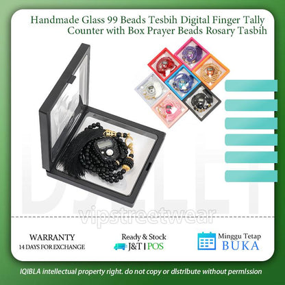 Handmade Glass 99 Beads Tesbih Digital Finger Tally Counter with Box Prayer Beads Rosary Tasbih Muslim counter