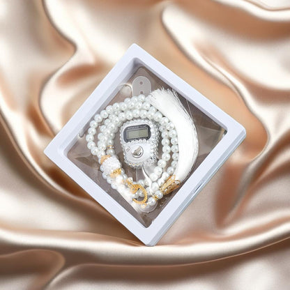 Handmade Glass 99 Beads Tesbih Digital Finger Tally Counter with Box Prayer Beads Rosary Tasbih Muslim counter