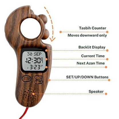 READY STOCK，Azan Clock With Tasbih Digital Athan Watch Qibla Direction Backlight Hijri Calendar Multi-Language